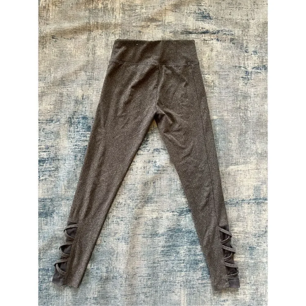 Justice Active Heathered Gray Cross Strap Mesh Panel Leggings Girls 12